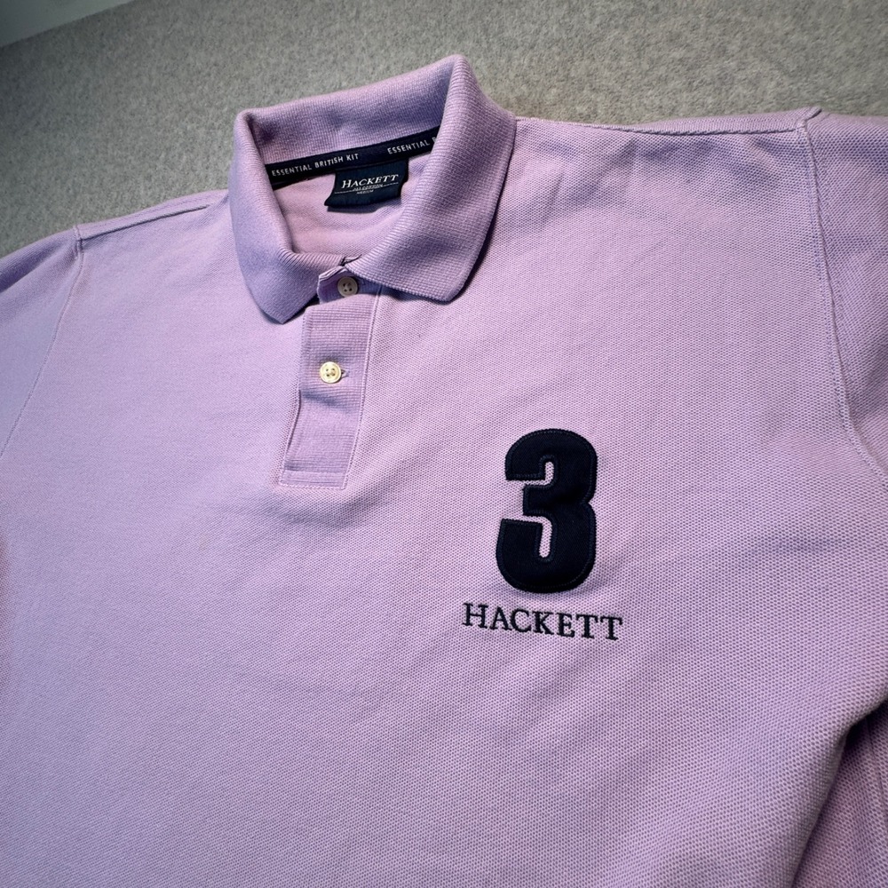 Hackett London Polo Shirt Number 3 Mens Medium Lavender Purple Cotton Pique - Picture 9 of 9